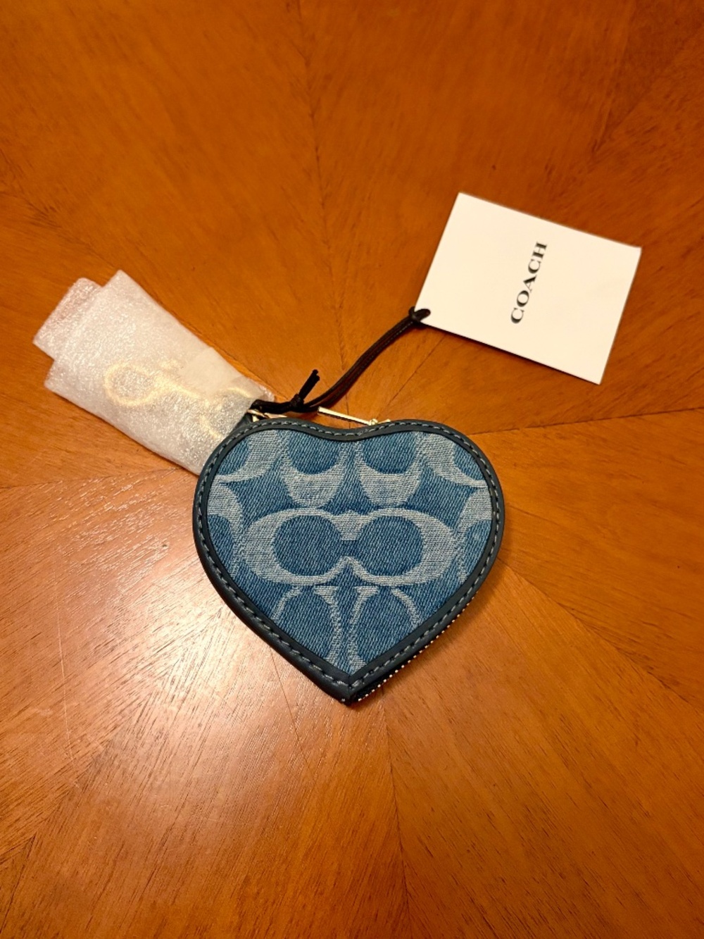 Coach Heart Bag Charm In Signature Denim - NWT - Picture 2 of 9